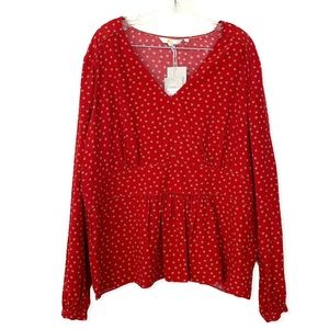 NWT Boden Red Polka Dot Long Sleeve Top